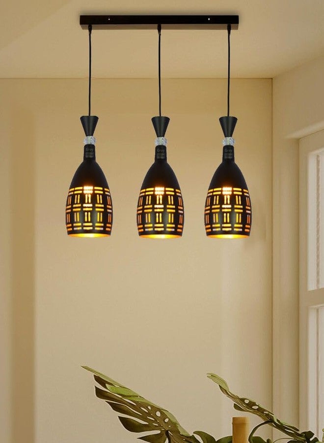 Keyplus Aluminium Long Cuting 3 Light Linear Cluster Hanging Light Ceiling Pendant Lamp, Black - Image 1